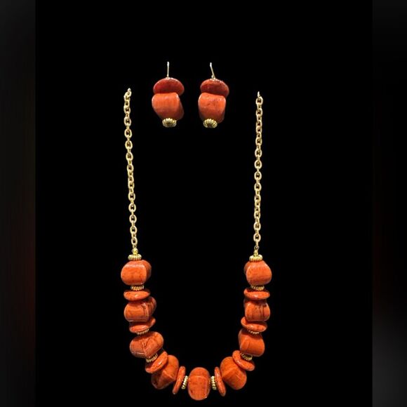 Marbled brown beaded necklace & earring set - Picture 1 of 3